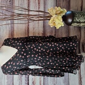 NWT BB DAKOTA BLACK LINED FLORAL LONG SHEER SLEEVE ZIP-UP DRESS